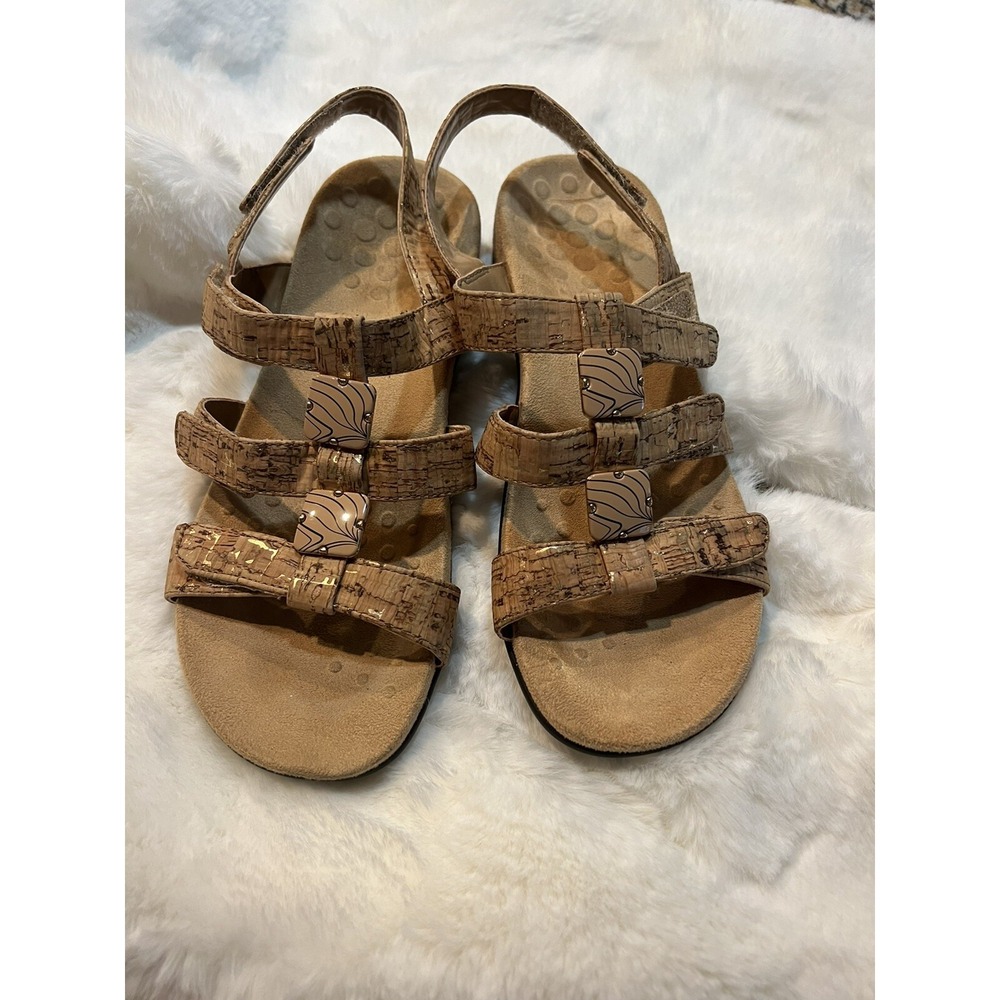 Vionic Amber Tan Cork Strappy Comfort Sandal Womens 6 Orthaheel
